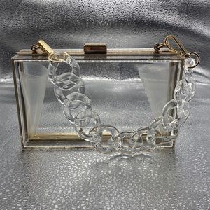 Clear Lucite Clutch With Detachable Chunky Cuban Link Strap